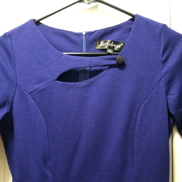 Ladies Faux 2 piece Dress, Royal Blue top attached flowered pencil skirt Medium - Picture 3 of 5